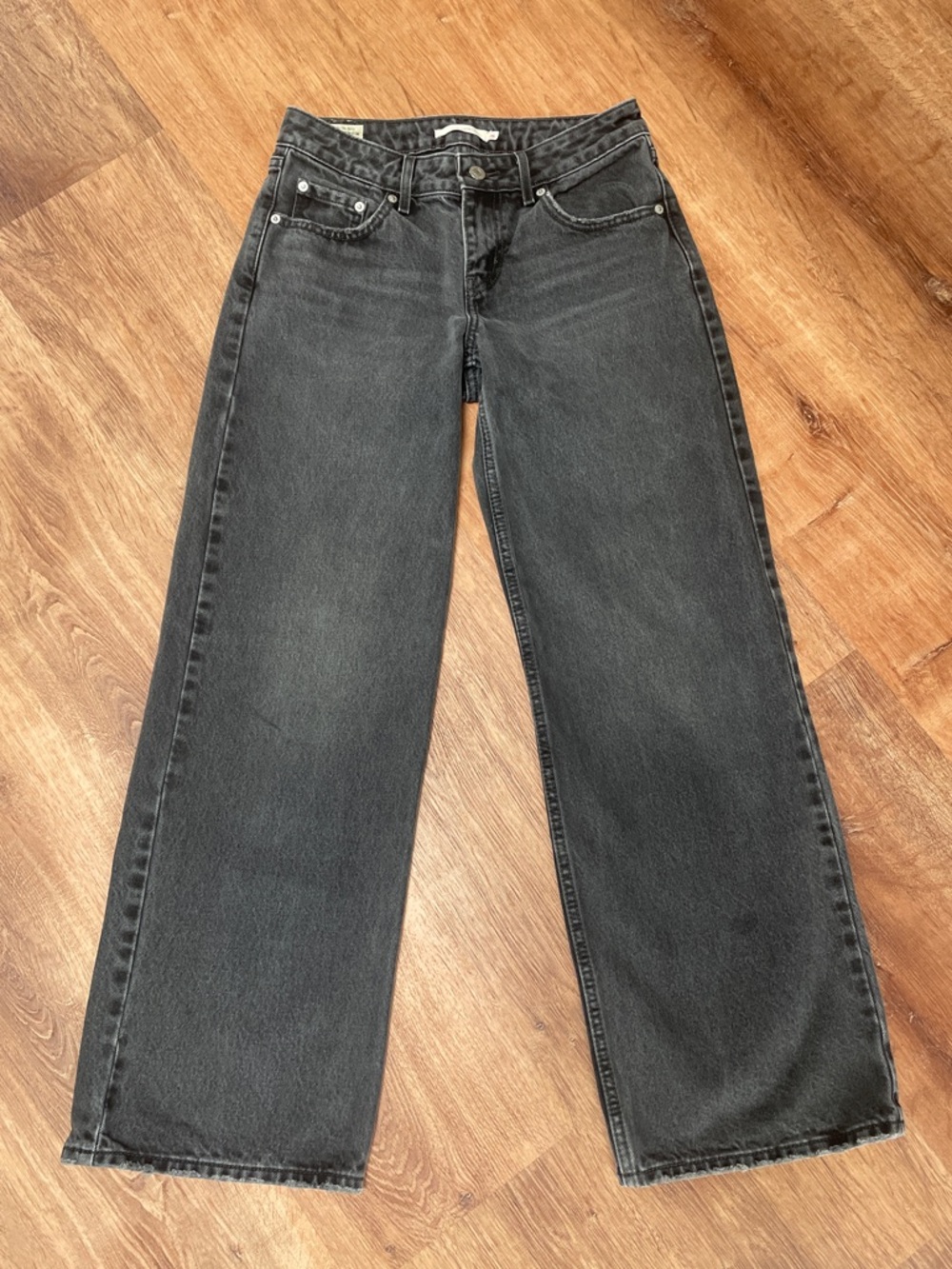Levi's Womens Low Loose Wide Leg Baggy Jeans Size 26 Dark Gray Grunge Red Tag #